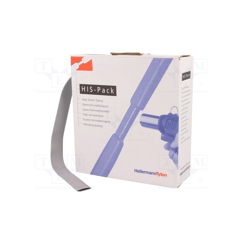 1 pcs x HELLERMANNTYTON - 300-31274 - Heat shrink sleeve, 2: 1, 12.7mm, L: 5m, grey, cardboard packaging