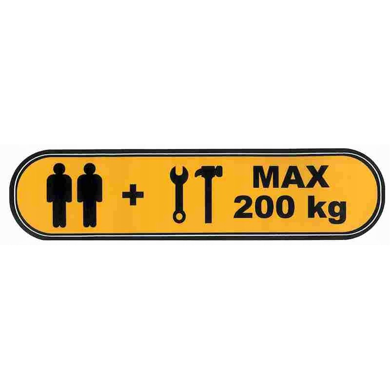 Warning sticker max 200kg 400x90