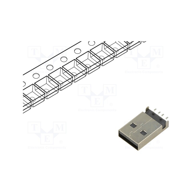 2 pcs x MOLEX - 480372100 - Plug, USB A, male, on PCBs, SMT, PIN: 4, horizontal, USB 2.0, reel