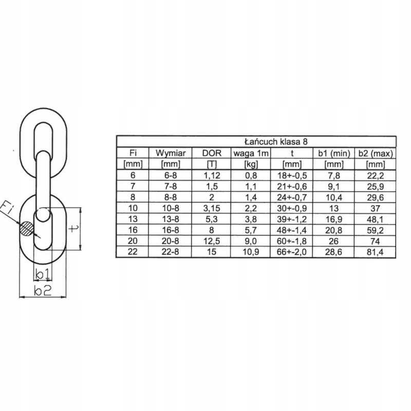 Chain for slings 8 mm, class 8, 2t