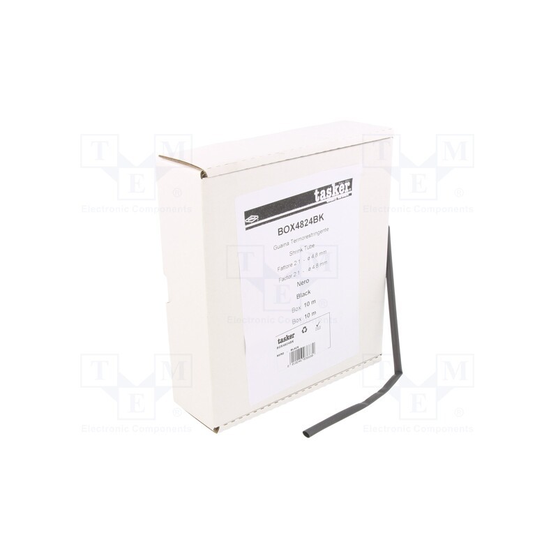 1 pcs x TASKER - BOX 4824 BK - Heat shrink sleeve, glueless, 2: 1, 4.8mm, L: 10m, black