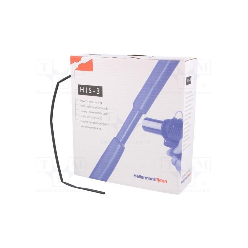 1 rol x HELLERMANNTYTON - 308-30300 - Heat shrink sleeve, glueless, 3: 1, 3mm, L: 10m, black, -50÷125°C