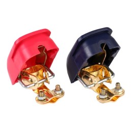 Self-clamping battery terminals with covers