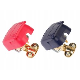 Self-clamping battery terminals with covers