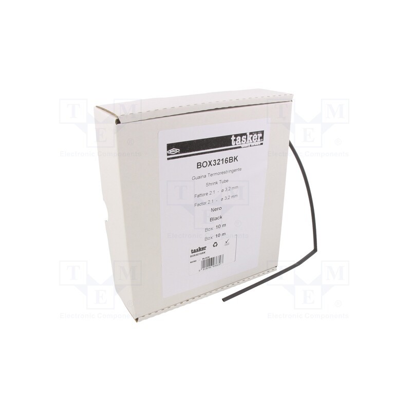 1 pcs x TASKER - BOX 3216 BK - Heat shrink sleeve, glueless, 2: 1, 3.2mm, L: 10m, black