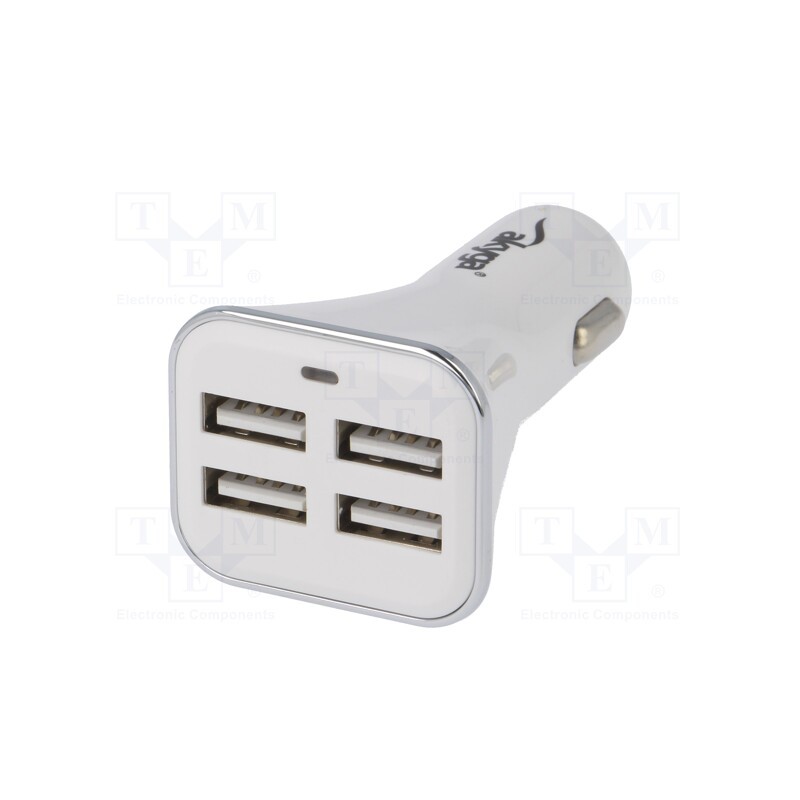 1 pcs x AKYGA - AK-CH-09 - USB power supply, USB A socket x4, Sup.volt: 12÷24VDC, white