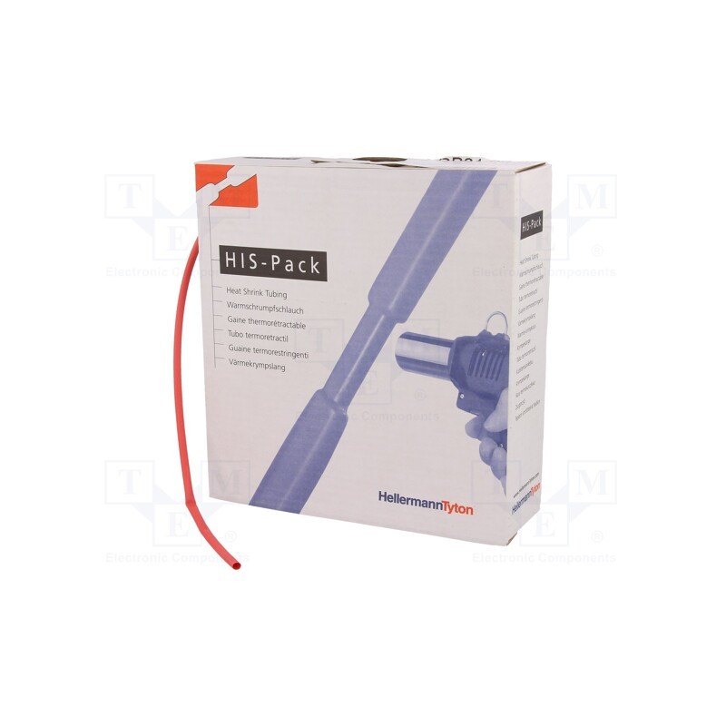 1 pcs x HELLERMANNTYTON - 300-30322 - Heat shrink sleeve, 2: 1, 3.2mm, L: 10m, red, cardboard packaging