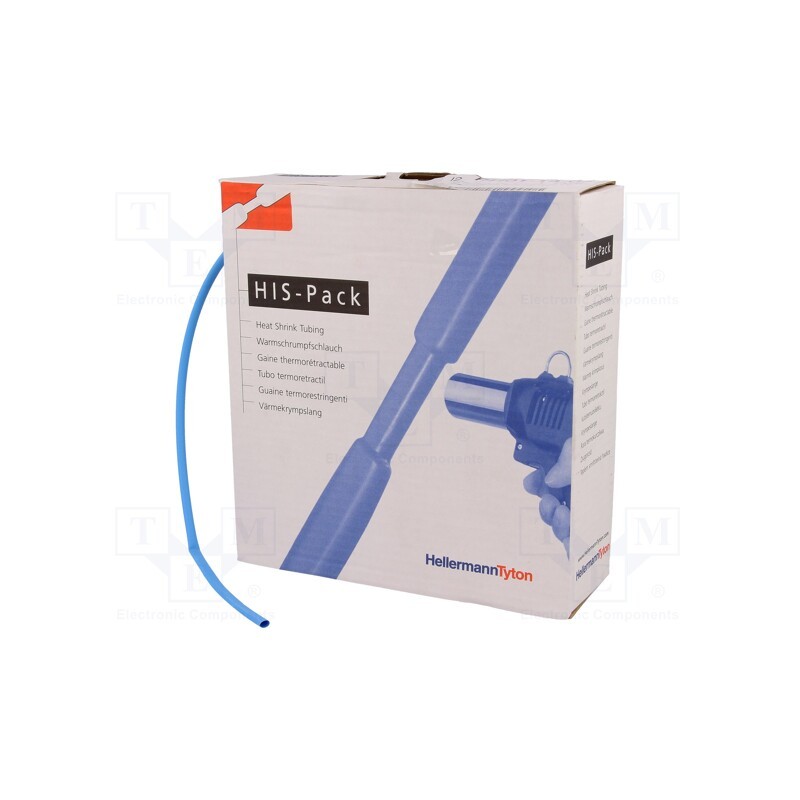 1 pcs x HELLERMANNTYTON - 300-30326 - Heat shrink sleeve, 2: 1, 3.2mm, L: 10m, blue, cardboard packaging