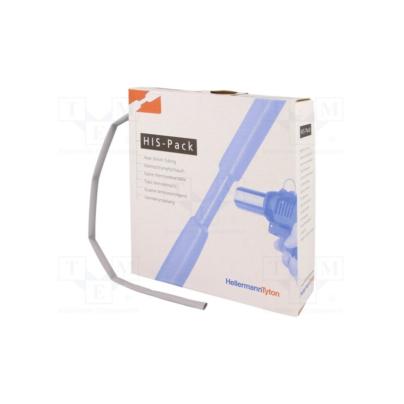 1 pcs x HELLERMANNTYTON - 300-30644 - Heat shrink sleeve, 2: 1, 6.4mm, L: 5m, grey, cardboard packaging
