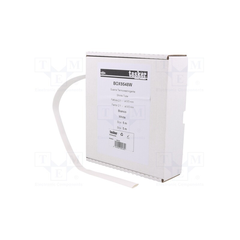 1 pcs x TASKER - BOX 9548 W - Heat shrink sleeve, glueless, 2: 1, 9.5mm, L: 5m, white, polyolefine