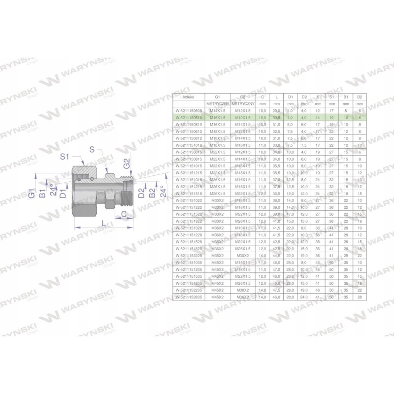 Connector hydr ab a m16x1 5 10l b m12x1 5 06l 2pcs