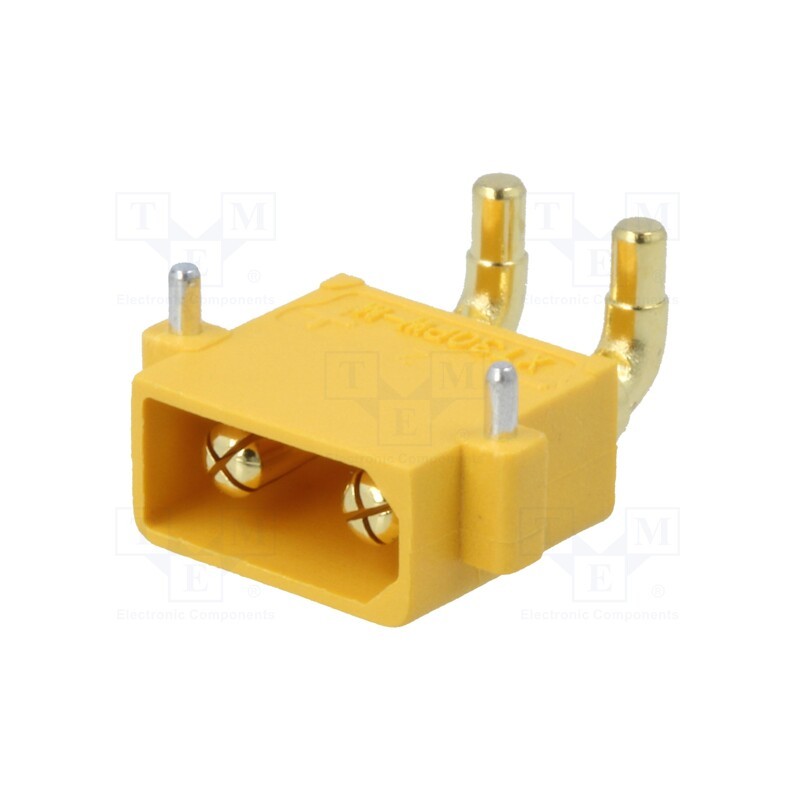 1 pcs x AMASS - XT30PW-M - Socket, DC supply, XT30, male, PIN: 2, on PCBs, THT, yellow, 15A, 500V