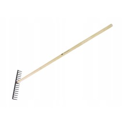 Metal rake with 14 teeth on a wooden handle