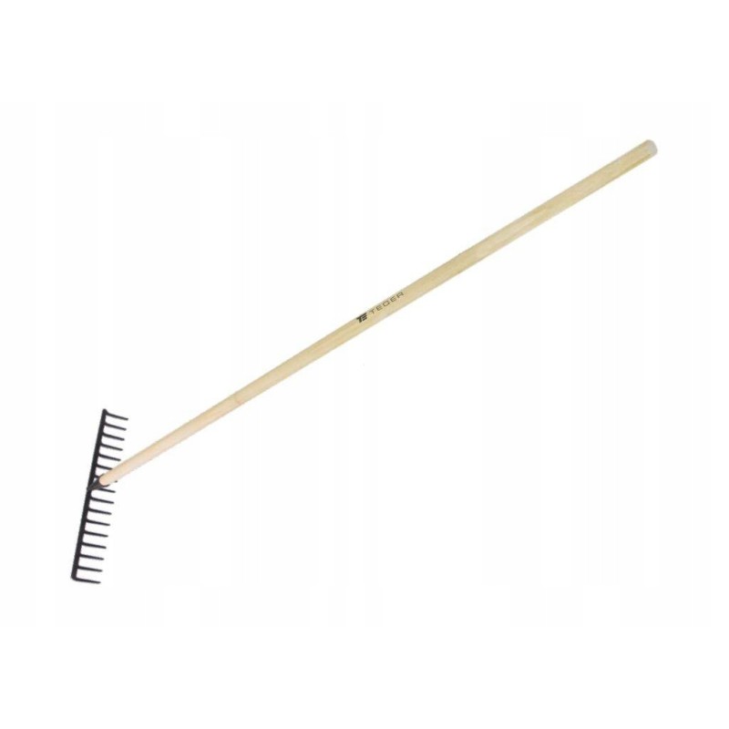 Metal rake with 14 teeth on a wooden handle