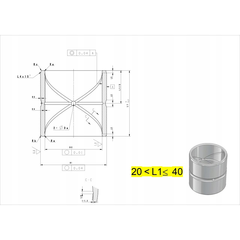 Hardened steel sleeve 45x55x35 white