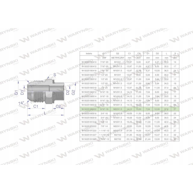 Hydraulic connection bb 9 16 unf jic x m2