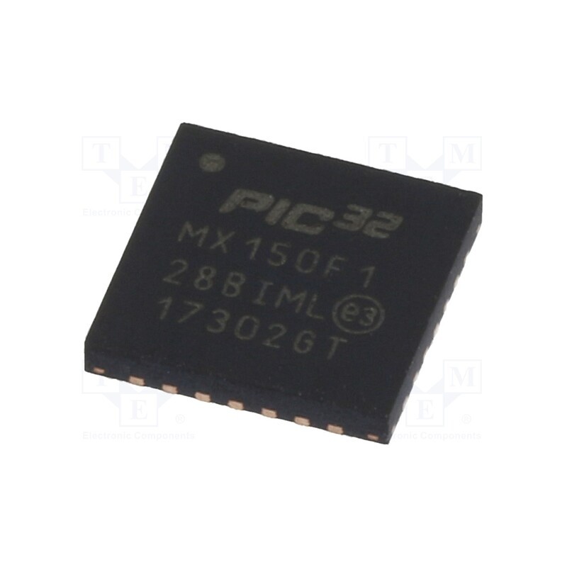 1 pcs x MICROCHIP TECHNOLOGY - PIC32MX150F128B-I/ML - IC: PIC microcontroller, 128kB, 2.3÷3.6VDC, SMD, QFN28, PIC32
