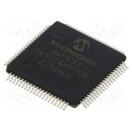 1 pcs x MICROCHIP TECHNOLOGY - DSPIC33CK1024MP708-E/PT - IC: dsPIC microcontroller, 1024kB, 128kBSRAM, TQFP80, 3÷3.6VDC