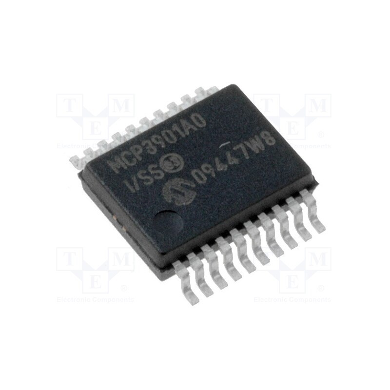 1 pcs x MICROCHIP TECHNOLOGY - MCP3901A0-I/SS - IC: A/D converter, AFE, SPI, 16bit, 64ksps, SSOP20, 4.5÷5.5V, 2.1mA