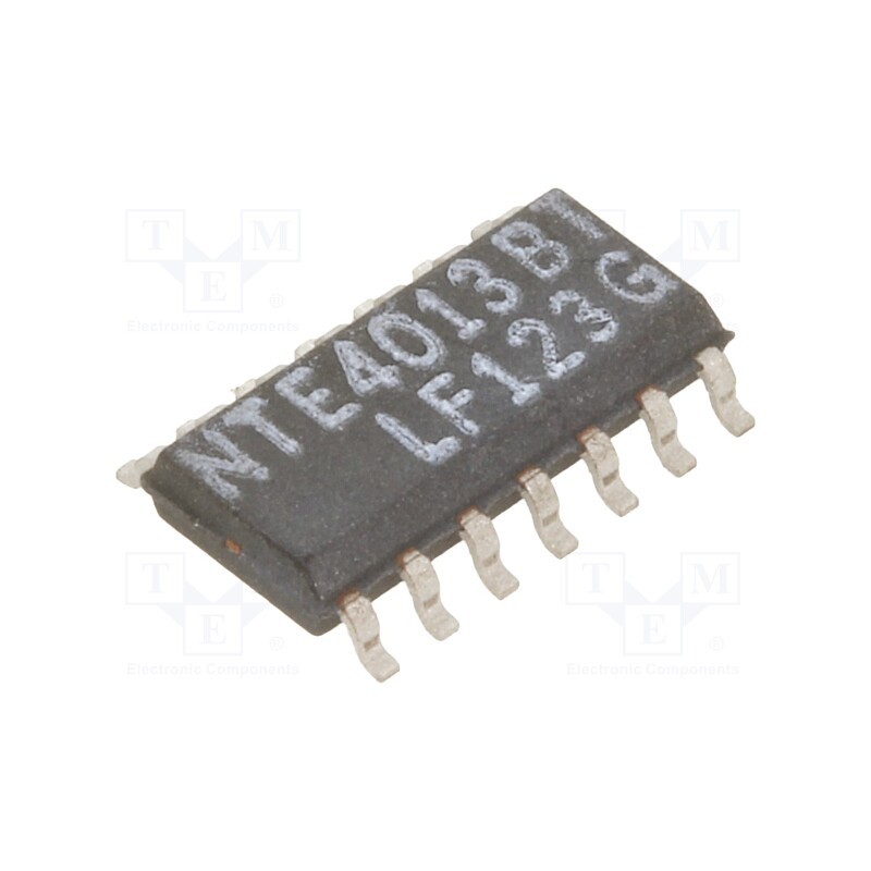 1 pcs x NTE Electronics - NTE4013BT - IC: digital, D flip-flop, Ch: 2, IN: 3, CMOS, SMD, SO14, 16uA, OUT: 1