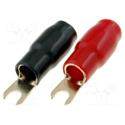 1 set x 4CARMEDIA - TERMINAL-SPADE-6G - Terminal: fork, M4, 16mm2, gold-plated, insulated, red and black
