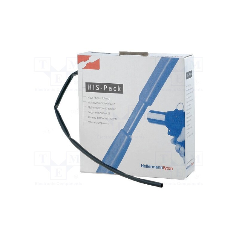 1 pcs x HELLERMANNTYTON - 300-30640 - Heat shrink sleeve, 2: 1, 6.4mm, L: 5m, black, cardboard packaging