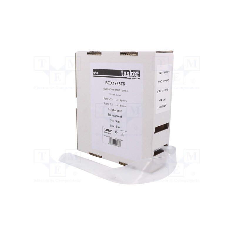 1 pcs x TASKER - BOX 1995 TR - Heat shrink sleeve, glueless, 2: 1, 19mm, L: 5m, transparent