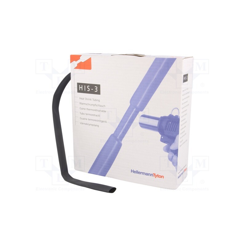 1 rol x HELLERMANNTYTON - 308-31200 - Heat shrink sleeve, glueless, 3: 1, 12mm, L: 5m, black, -50÷125°C