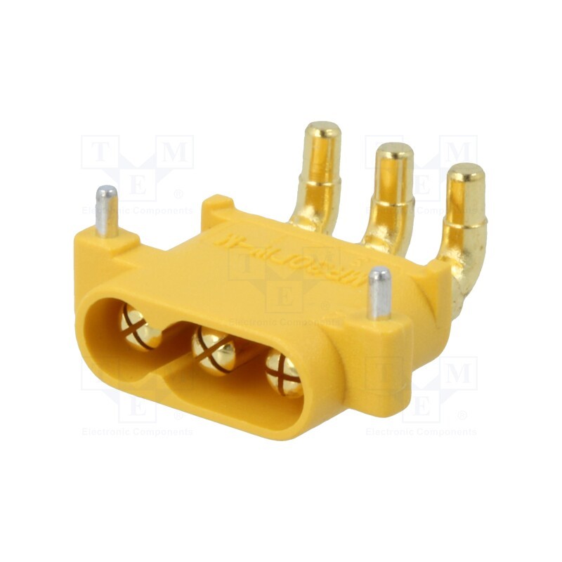 1 pcs x AMASS - MR30PW-M - Socket, DC supply, MR30, male, PIN: 3, on PCBs, THT, yellow, 15A, 500V