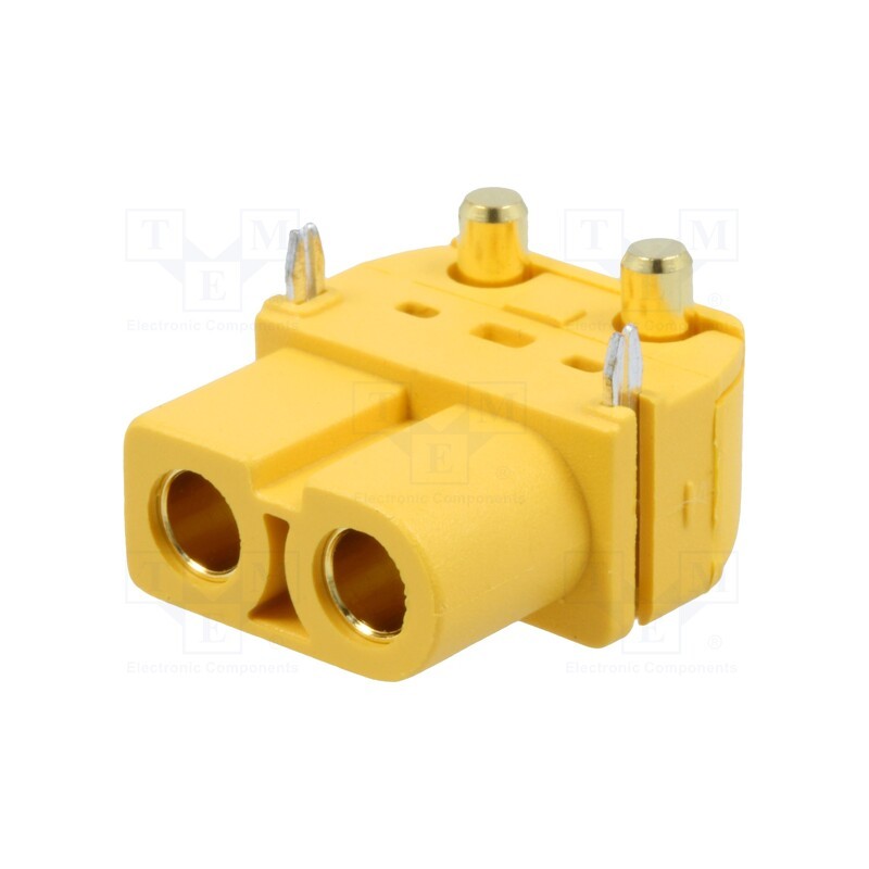 1 pcs x AMASS - XT60PW-F - Socket, DC supply, XT60, female, PIN: 2, on PCBs, THT, yellow, 30A