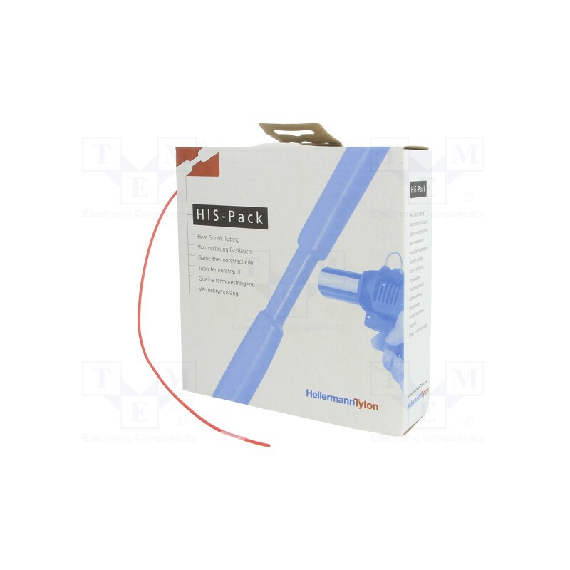 1 pcs x HELLERMANNTYTON - 300-30122 - Heat shrink sleeve, 2: 1, 1.2mm, L: 10m, red, cardboard packaging