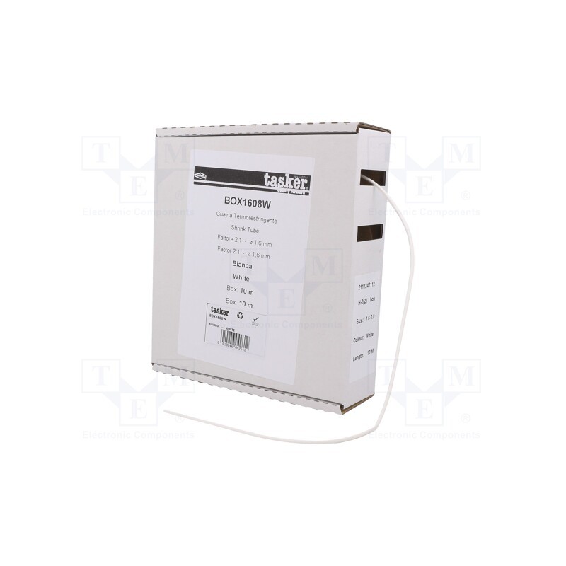 1 pcs x TASKER - BOX 1608 W - Heat shrink sleeve, glueless, 2: 1, 1.6mm, L: 10m, white