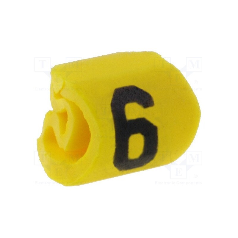1000 pcs x HELLERMANNTYTON - 515-01664 - Markers, Marking: 6, 1÷3mm, PVC, yellow, -65÷105°C, leaded, HGDC1-3