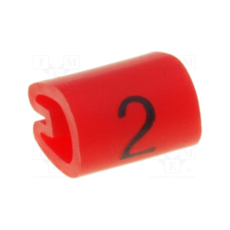 1000 pcs x TE Connectivity - 6181202 - Markers, Marking: 2, 3.8÷6.3mm, PVC, red, -45÷70°C, leaded