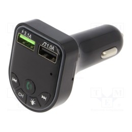 1 pcs x GEMBIRD - BTT-05 - FM transmitter, USB A socket x2, 5V/1A,5V/3.1A, black, 5m