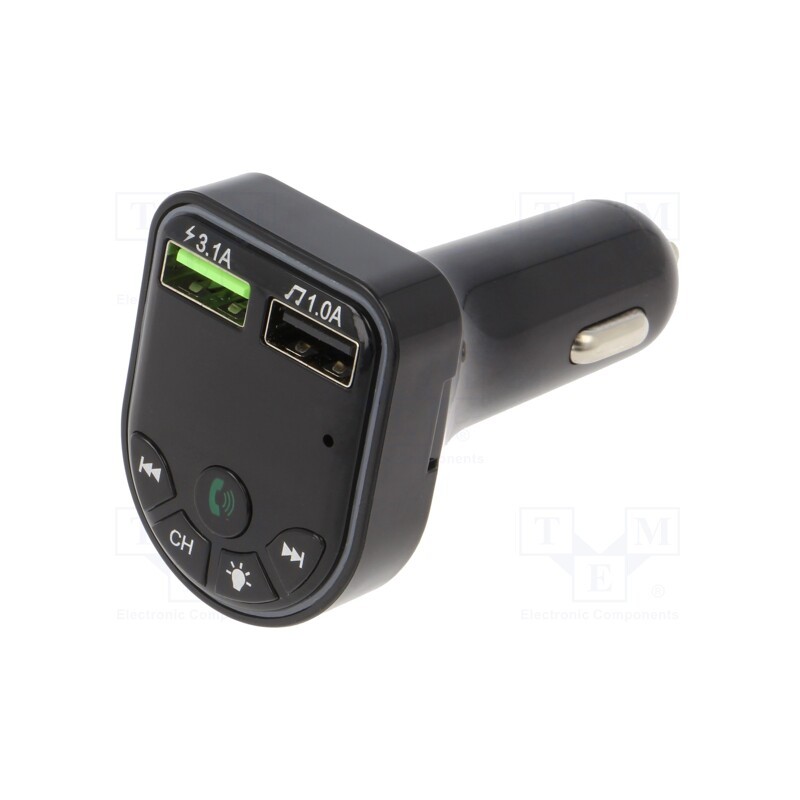 1 pcs x GEMBIRD - BTT-05 - FM transmitter, USB A socket x2, 5V/1A,5V/3.1A, black, 5m