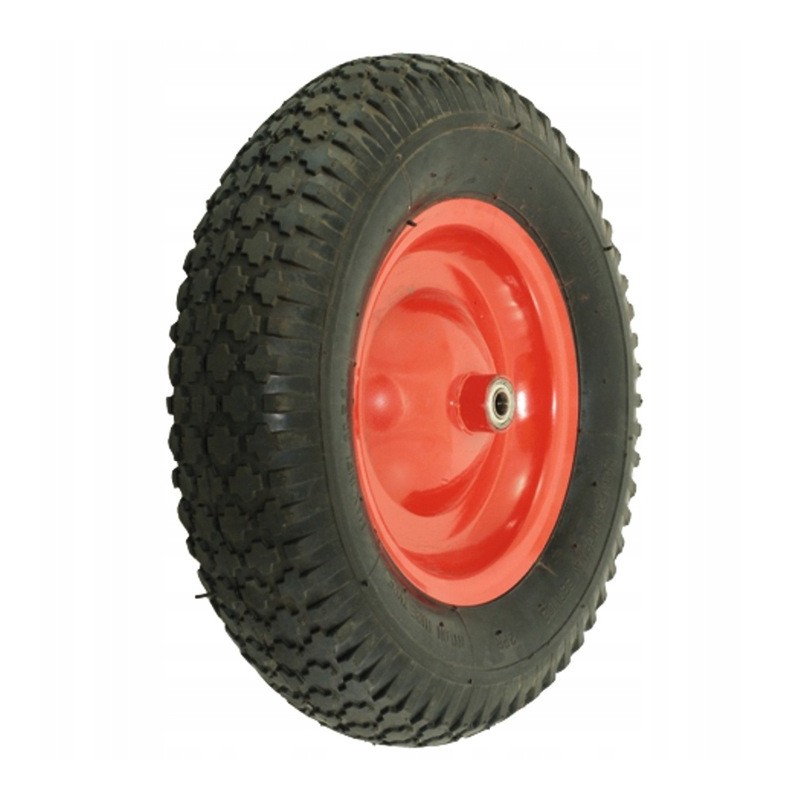 Wheelbarrow wheel with tire and tube and mounting axle