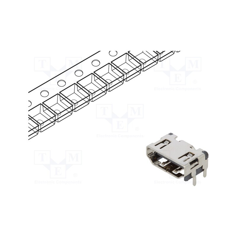 1 pcs x Amphenol Communications Solutions - 10029449-111RLF - Connector: HDMI, socket, PIN: 19, gold flash, angled 90°, SMT