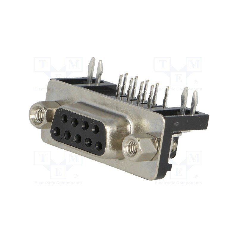 1 pcs x CONNFLY - DS1037-09FNAKT74-0CC - D-Sub, PIN: 9, socket, female, angled 90°, THT, UNC 4-40, 5A, 15mΩ