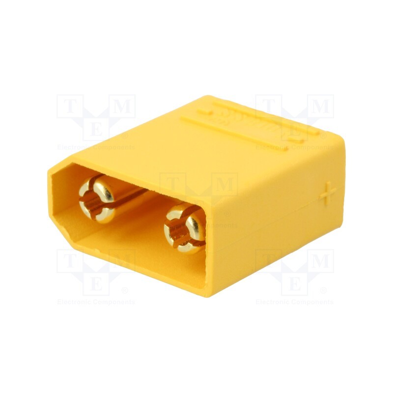 1 pcs x AMASS - XT90PB-M - Socket, DC supply, XT90, male, PIN: 2, on PCBs, THT, yellow, 40A, 500V