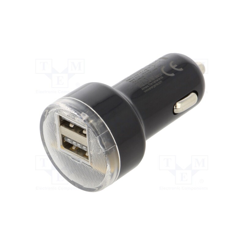 1 pcs x GEMBIRD - EG-U2C2A-CAR-02 - USB power supply, USB A socket x2, Sup.volt: 12÷24VDC, 5V/2.1A