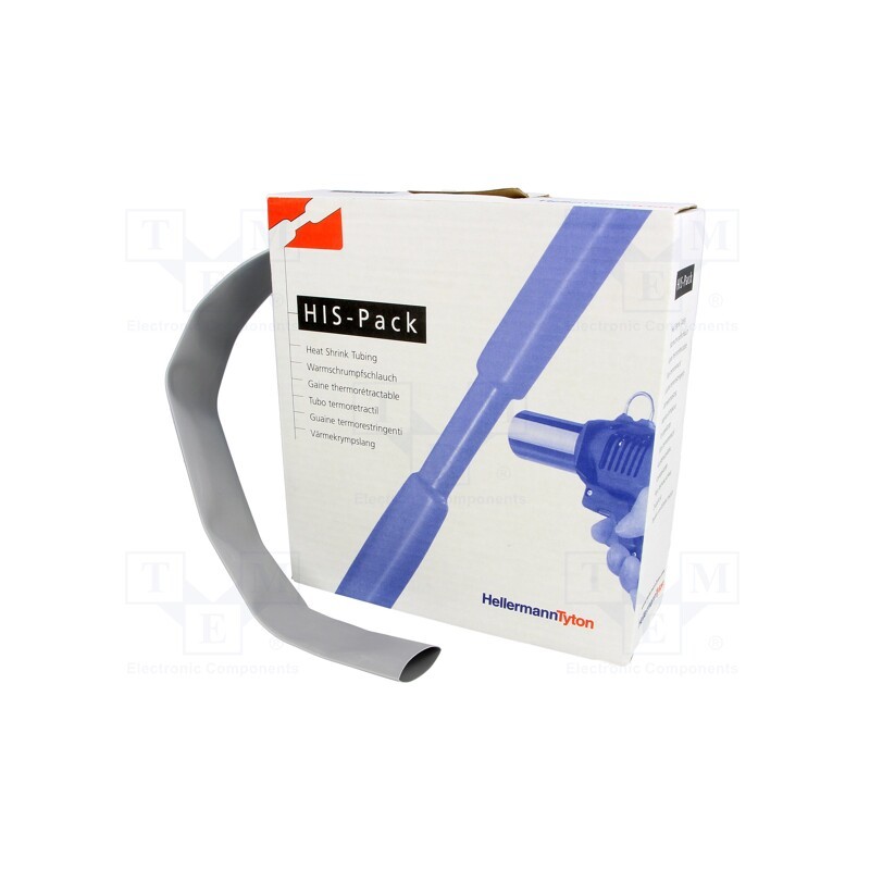 1 pcs x HELLERMANNTYTON - 300-31904 - Heat shrink sleeve, 2: 1, 19.1mm, L: 5m, grey, cardboard packaging