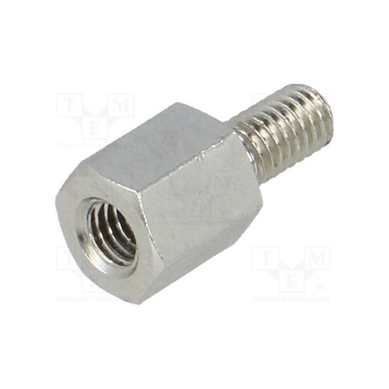 10 pcs x DREMEC - 214X06K - Screwed spacer sleeve, 6mm, Int.thread: M3, Ext.thread: M3, brass