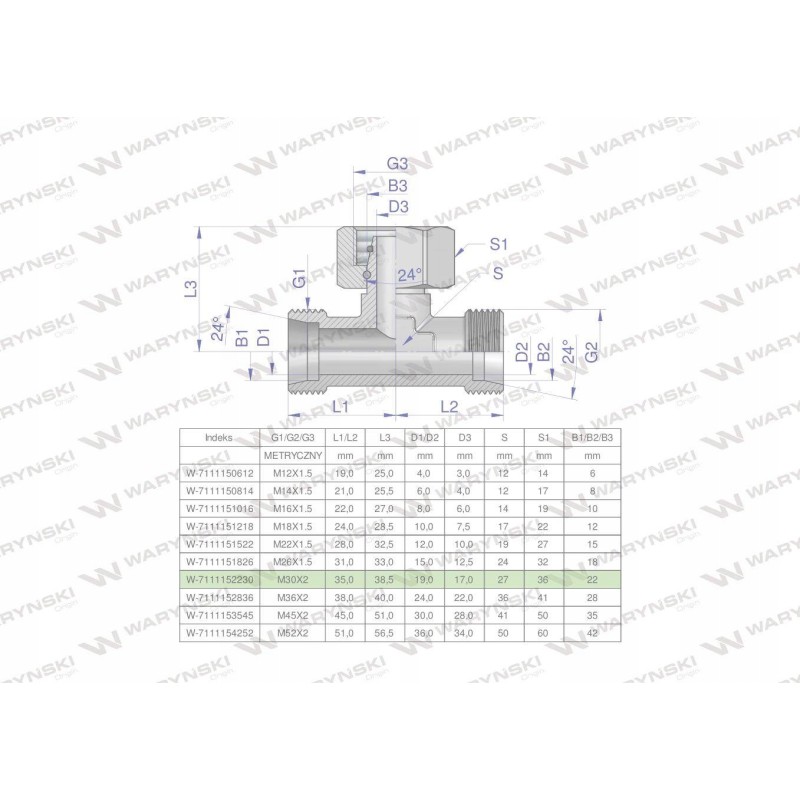 Symmetrical metric hydraulic tee bab m3