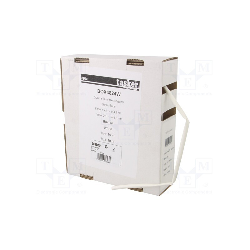 1 pcs x TASKER - BOX 4824 W - Heat shrink sleeve, glueless, 2: 1, 4.8mm, L: 10m, white
