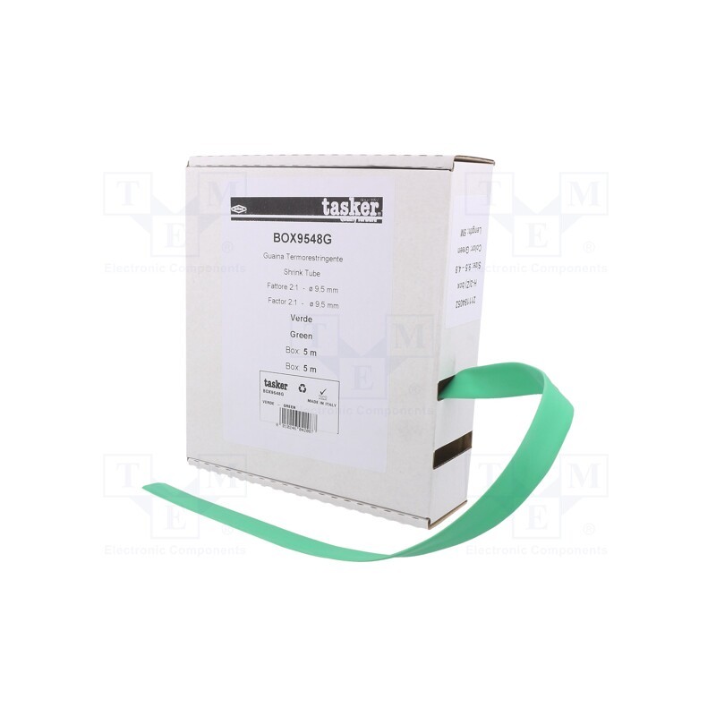 1 pcs x TASKER - BOX 9548 G - Heat shrink sleeve, glueless, 2: 1, 9.5mm, L: 5m, green, polyolefine