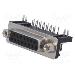 1 pcs x CONNFLY - DS1037-15FNAKT74-0CC - D-Sub, PIN: 15, socket, female, angled 90°, THT, UNC 4-40, 5A, 15mΩ