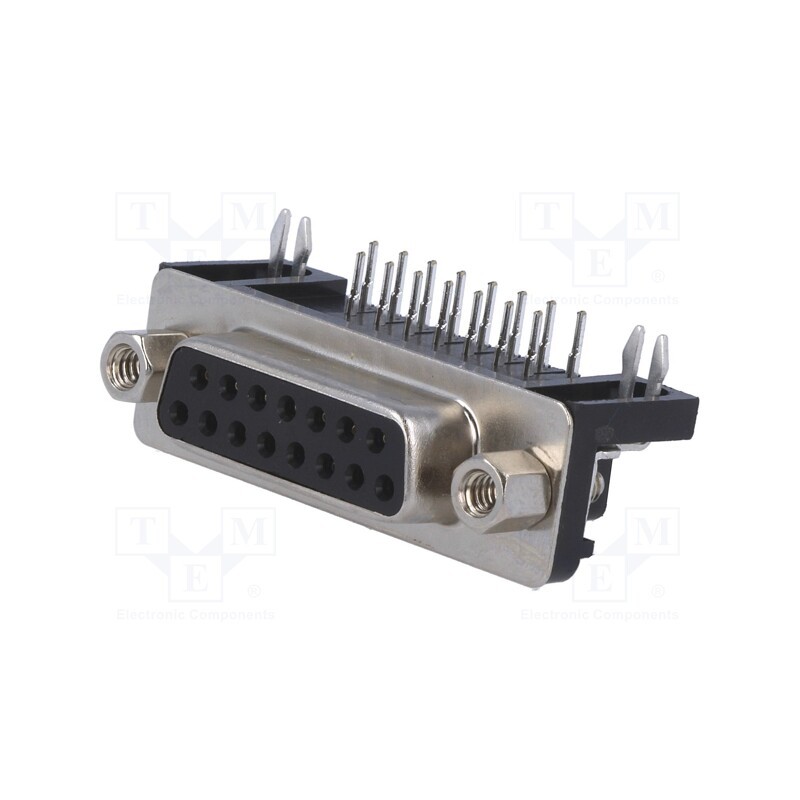 1 pcs x CONNFLY - DS1037-15FNAKT74-0CC - D-Sub, PIN: 15, socket, female, angled 90°, THT, UNC 4-40, 5A, 15mΩ