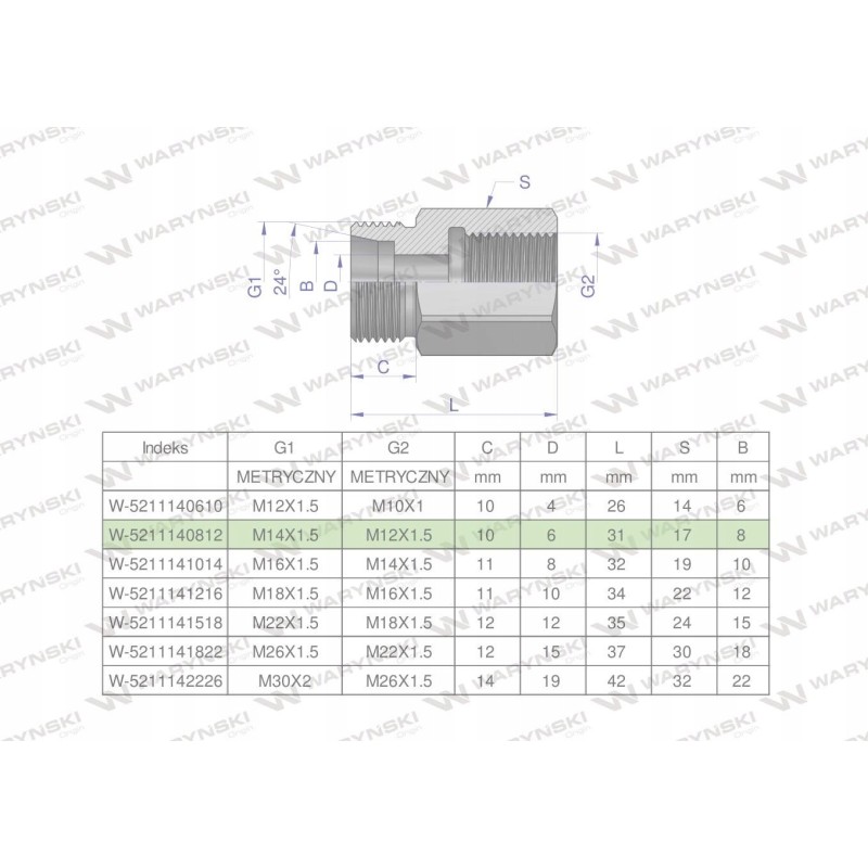 Metric differential sleeve m14x1 5 08lxm12x1 5 2x