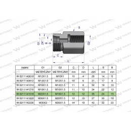 Metric differential sleeve m22x1 5 15lxm18x1 5 2x